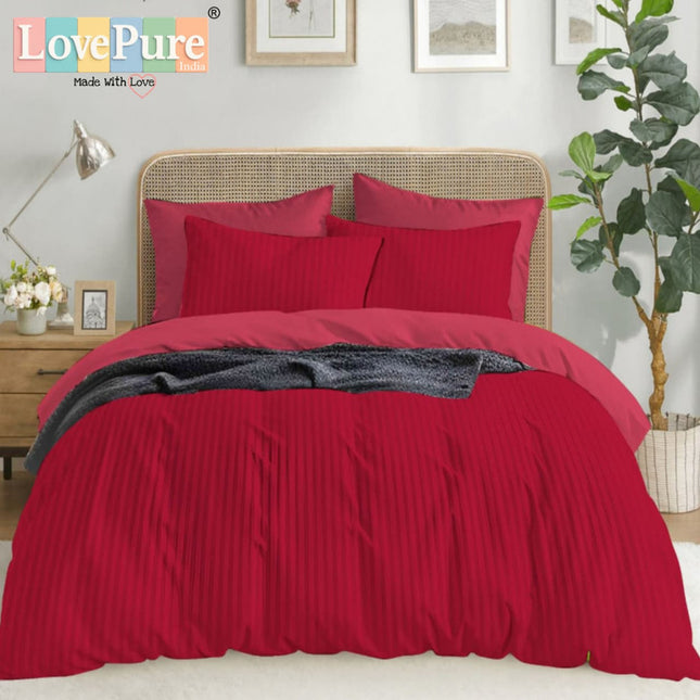 Economy Satin Stripes King Size (108x108 inches) Bedsheet Set WITH 2 PILLOW COVERS (1+2)