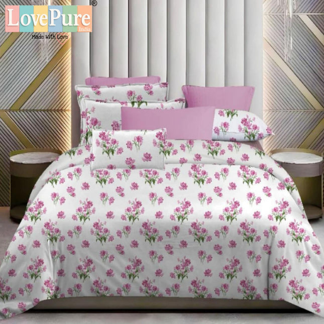 WHITE LILY DOUBLE PREMIUM (90*100) BEDSHEET SET(1+2) WITH 2 PILLOW COVERS