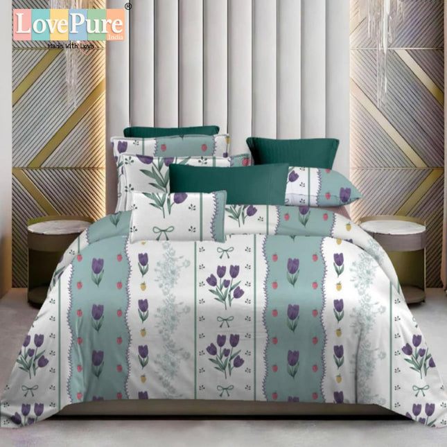 WHITE LILY DOUBLE PREMIUM (90*100) BEDSHEET SET(1+2) WITH 2 PILLOW COVERS