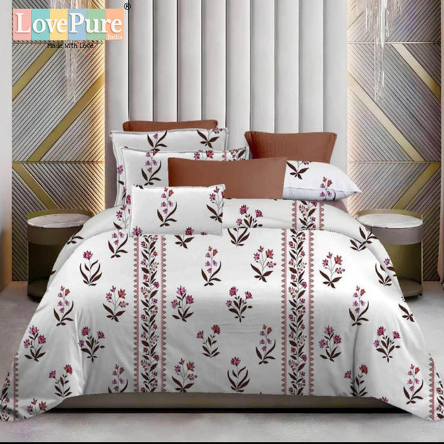 WHITE LILY DOUBLE PREMIUM (90*100) BEDSHEET SET(1+2) WITH 2 PILLOW COVERS