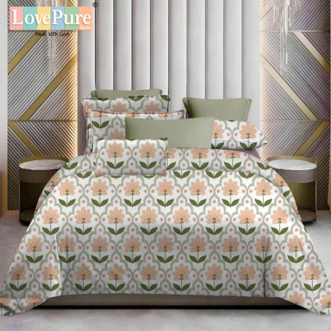 WHITE LILY DOUBLE PREMIUM (90*100) BEDSHEET SET(1+2) WITH 2 PILLOW COVERS