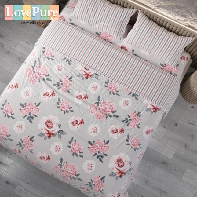 FANTASY KING FITTED (DURABLE ELASTIC) BEDSHEET WITH 2 KINGSIZE PILLOW COVERS (1+2)(FITS UPTO 10 INCHES MATTRESS)
