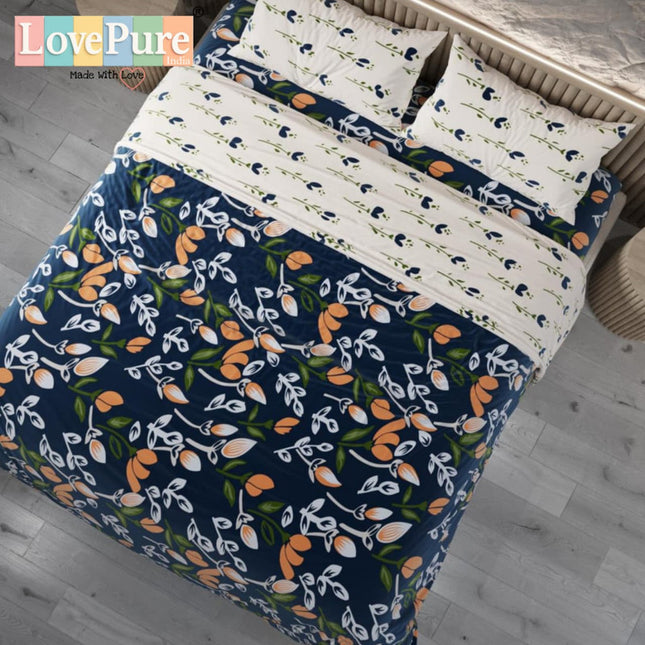 FANTASY KING FITTED (DURABLE ELASTIC) BEDSHEET WITH 2 KINGSIZE PILLOW COVERS (1+2)(FITS UPTO 10 INCHES MATTRESS)