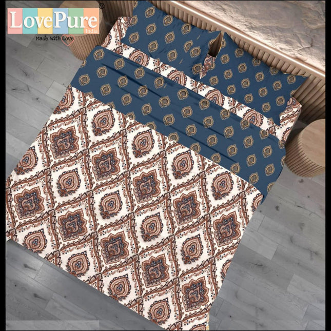 FANTASY KING FITTED (DURABLE ELASTIC) BEDSHEET WITH 2 KINGSIZE PILLOW COVERS (1+2)(FITS UPTO 10 INCHES MATTRESS)
