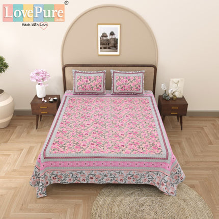 Samraat King 100% organic cotton Block Print Bedsheet Set (1+2) WITH 2 PILLOW COVERS (RAJGHARAANE KI PASAND)