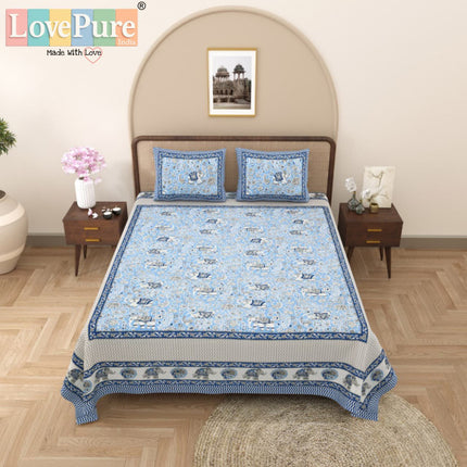 Samraat King 100% organic cotton Block Print Bedsheet Set (1+2) WITH 2 PILLOW COVERS (RAJGHARAANE KI PASAND)