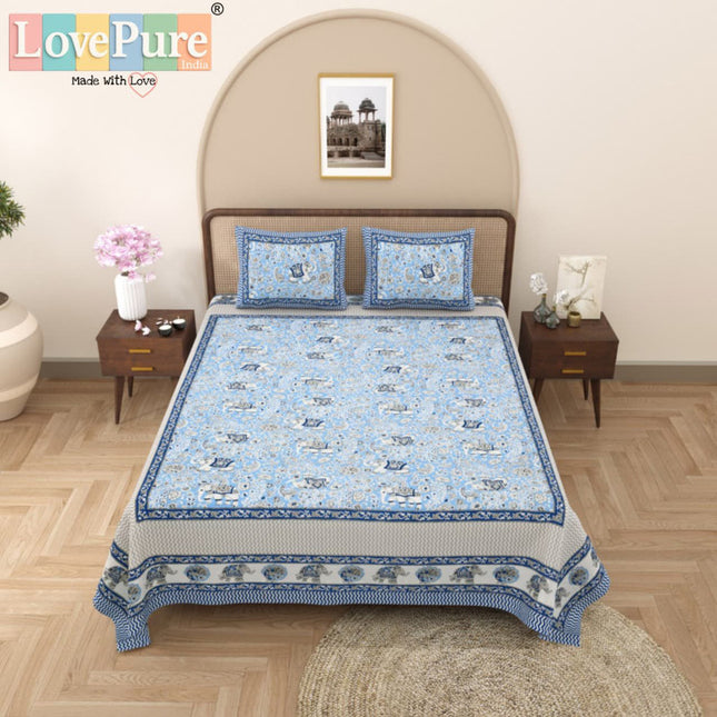 Samraat King 100% organic cotton Block Print Bedsheet Set (1+2) WITH 2 PILLOW COVERS (RAJGHARAANE KI PASAND)