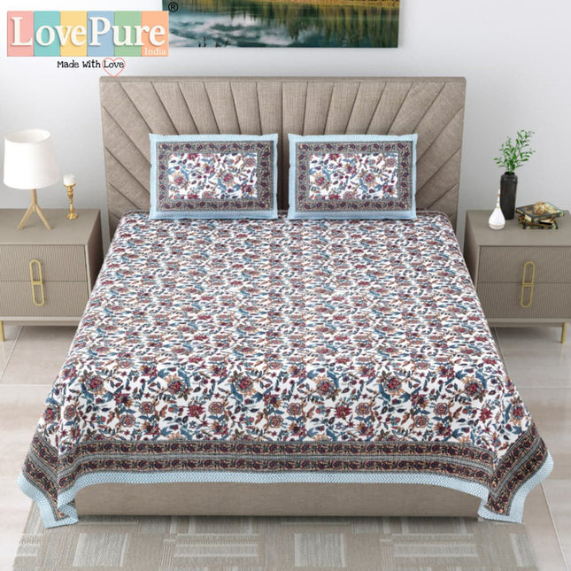 Samraat King 100% organic cotton Block Print Bedsheet Set (1+2) WITH 2 PILLOW COVERS (RAJGHARAANE KI PASAND)