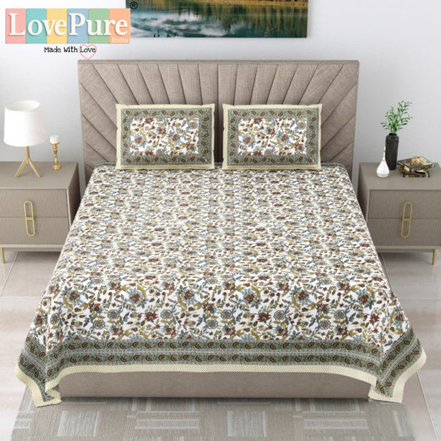Samraat King 100% organic cotton Block Print Bedsheet Set (1+2) WITH 2 PILLOW COVERS (RAJGHARAANE KI PASAND)