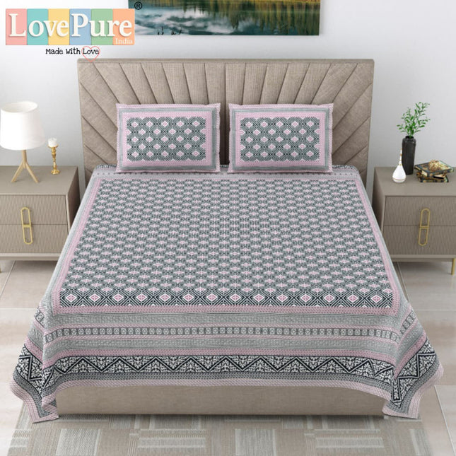 Samraat King 100% organic cotton Block Print Bedsheet Set (1+2) WITH 2 PILLOW COVERS (RAJGHARAANE KI PASAND)
