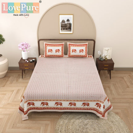 Samraat King 100% organic cotton Block Print Bedsheet Set (1+2) WITH 2 PILLOW COVERS (RAJGHARAANE KI PASAND)