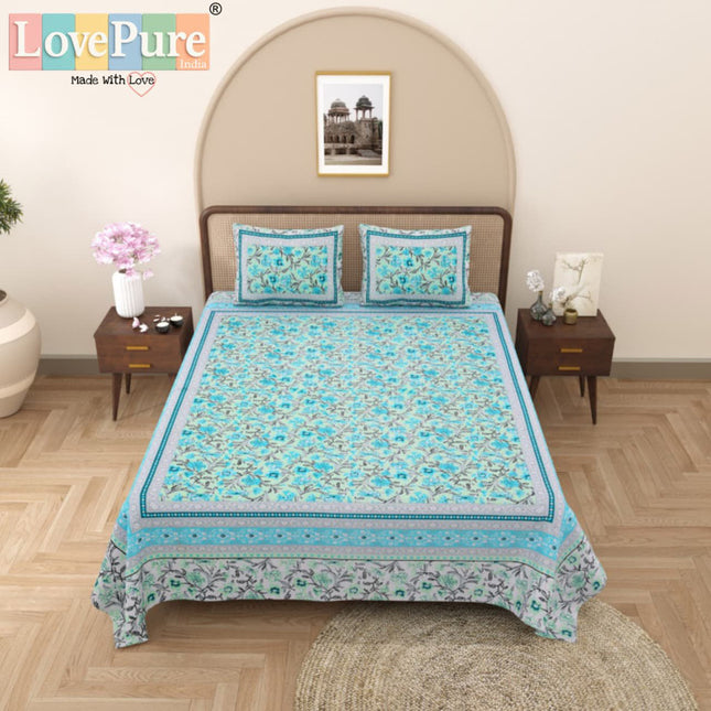 Samraat King 100% organic cotton Block Print Bedsheet Set (1+2) WITH 2 PILLOW COVERS (RAJGHARAANE KI PASAND)