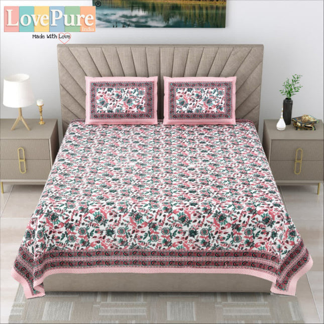 Samraat King 100% organic cotton Block Print Bedsheet Set (1+2) WITH 2 PILLOW COVERS (RAJGHARAANE KI PASAND)