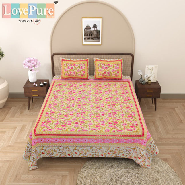 Samraat King 100% organic cotton Block Print Bedsheet Set (1+2) WITH 2 PILLOW COVERS (RAJGHARAANE KI PASAND)