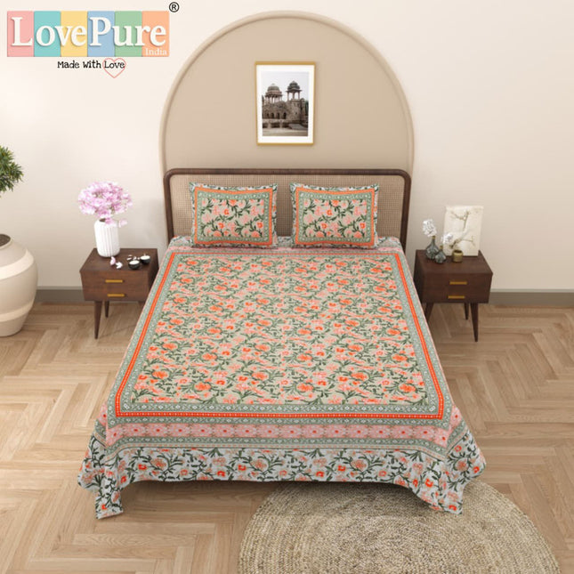 Samraat King 100% organic cotton Block Print Bedsheet Set (1+2) WITH 2 PILLOW COVERS (RAJGHARAANE KI PASAND)