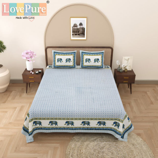 Samraat King 100% organic cotton Block Print Bedsheet Set (1+2) WITH 2 PILLOW COVERS (RAJGHARAANE KI PASAND)