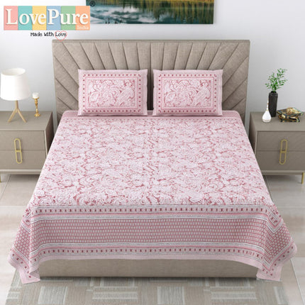 Samraat King 100% organic cotton Block Print Bedsheet Set (1+2) WITH 2 PILLOW COVERS (RAJGHARAANE KI PASAND)