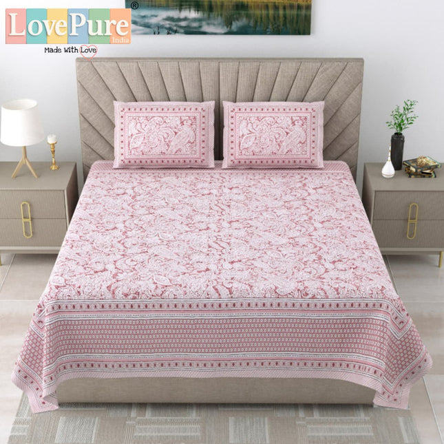 Samraat King 100% organic cotton Block Print Bedsheet Set (1+2) WITH 2 PILLOW COVERS (RAJGHARAANE KI PASAND)
