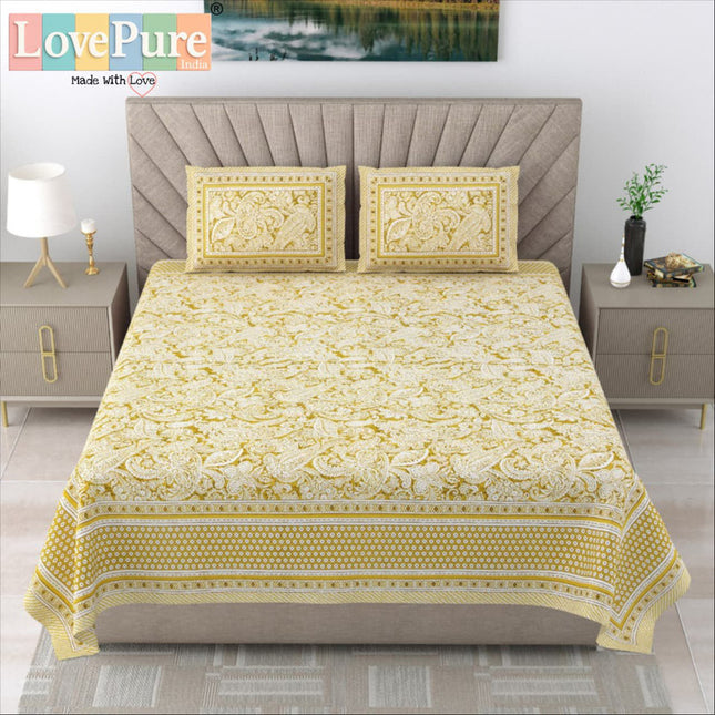 Samraat King 100% organic cotton Block Print Bedsheet Set (1+2) WITH 2 PILLOW COVERS (RAJGHARAANE KI PASAND)