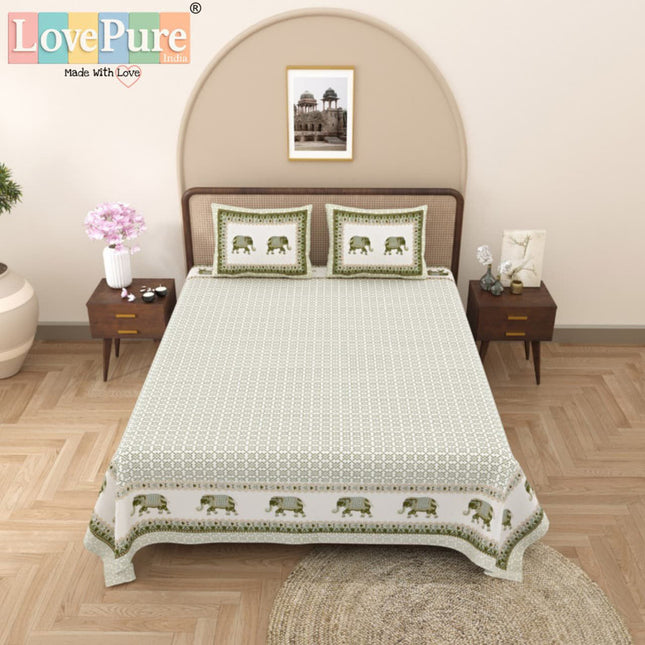 Samraat King 100% organic cotton Block Print Bedsheet Set (1+2) WITH 2 PILLOW COVERS (RAJGHARAANE KI PASAND)