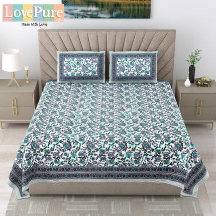 Samraat King 100% organic cotton Block Print Bedsheet Set (1+2) WITH 2 PILLOW COVERS (RAJGHARAANE KI PASAND)