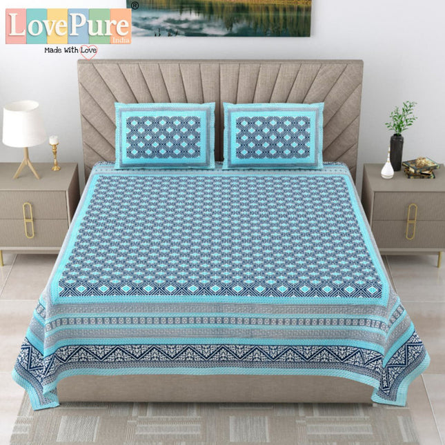 Samraat King 100% organic cotton Block Print Bedsheet Set (1+2) WITH 2 PILLOW COVERS (RAJGHARAANE KI PASAND)