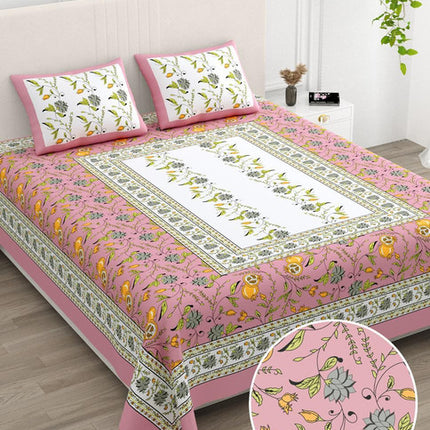AANGAN 100% HEAVY PURE COTTON KING SIZE BEDSHEET WITH 2 PILLOW COVERS