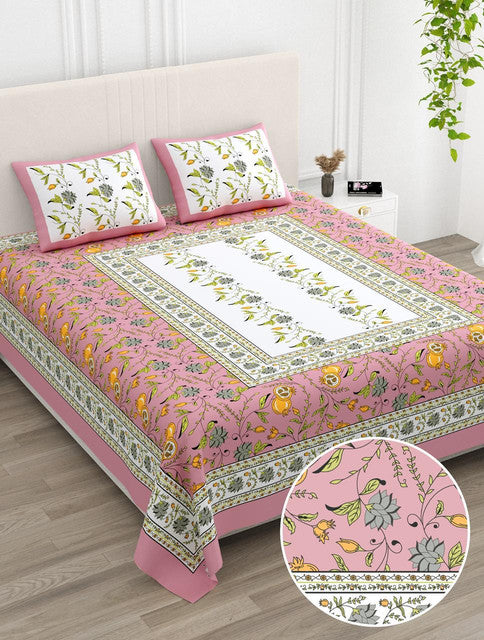 AANGAN 100% HEAVY PURE COTTON KING SIZE BEDSHEET WITH 2 PILLOW COVERS