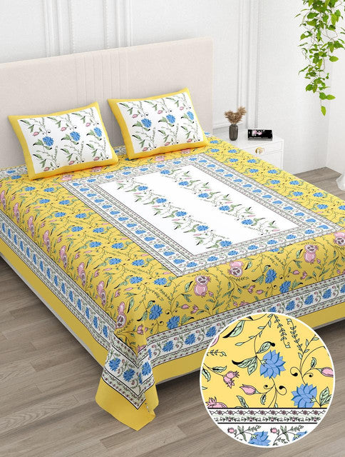 AANGAN 100% HEAVY PURE COTTON KING SIZE BEDSHEET WITH 2 PILLOW COVERS