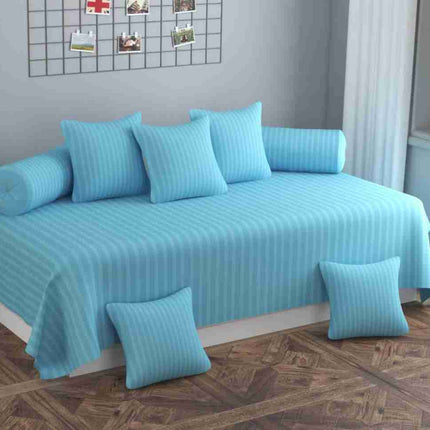 Satin Stripes LUXURIOUS Diwan Set(8pcs) WITH PREMIUM DIWAN BEDSHEET + 2 BOLSTER COVERS & 5 CUSHION COVERS (1+2+5)