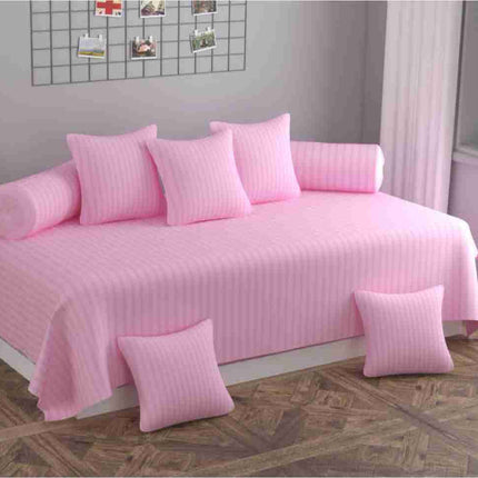 Satin Stripes LUXURIOUS Diwan Set(8pcs) WITH PREMIUM DIWAN BEDSHEET + 2 BOLSTER COVERS & 5 CUSHION COVERS (1+2+5)