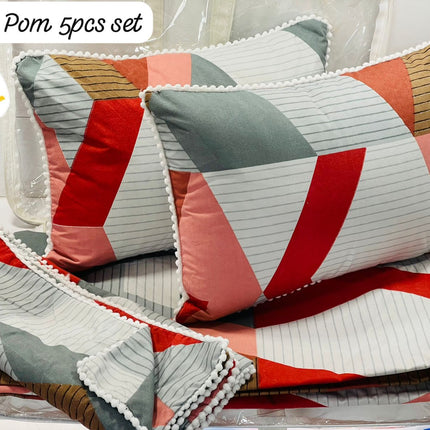 POMPOM Premium Quality 5-Piece DOUBLEBED Cushion Set WITH 2 QUILTED CUSHIONS & PILLOW COVERS (FREE PREMIUM ATTACHE BAG)(FOR GIFTING)