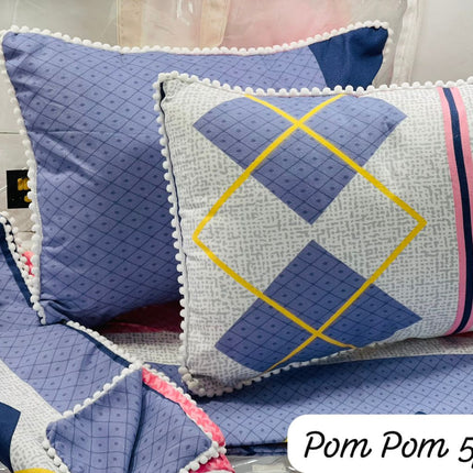 POMPOM Premium Quality 5-Piece DOUBLEBED Cushion Set WITH 2 QUILTED CUSHIONS & PILLOW COVERS (FREE PREMIUM ATTACHE BAG)(FOR GIFTING)