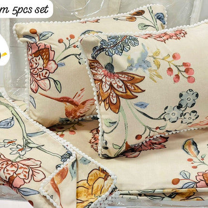 POMPOM Premium Quality 5-Piece DOUBLEBED Cushion Set WITH 2 QUILTED CUSHIONS & PILLOW COVERS (FREE PREMIUM ATTACHE BAG)(FOR GIFTING)