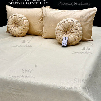 TEMPTATION 
EMBOSSED PREMIUM HANDMADE DESIGNER 5PC DOUBLEBED CUSHION BEDDING SET WITH 2 EMBOSSED CUSHIONS & EMBOSSED PILLOW COVERS (FREE PREMIUM BAG)(1+2+2)