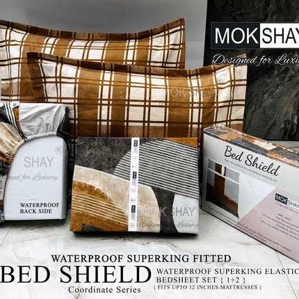 BEDSHIELD (2-IN-1) WATERPROOF SUPERKING SIZE 360° ELASTIC FITTED BEDSHEET SET(BEDSHEET+MATTRESS PROTECTOR) WITH 2 KINGSIZE PILLOW COVERS(WITH PREMIUM BAG)(1+2)