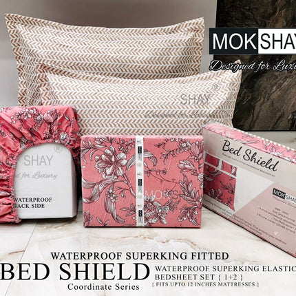 BEDSHIELD (2-IN-1) WATERPROOF SUPERKING SIZE 360° ELASTIC FITTED BEDSHEET SET(BEDSHEET+MATTRESS PROTECTOR) WITH 2 KINGSIZE PILLOW COVERS(WITH PREMIUM BAG)(1+2)
