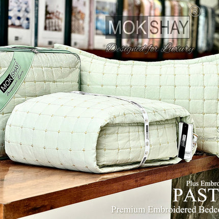 PASTEL PREMIUM EMBROIDERED BEDCOVER SET WITH 2 QUILTED PILLOW COVERS (1+2)