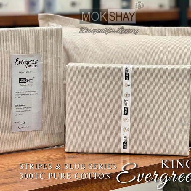 EVERGREEN 300TC ULTRASOFT PURE ORGANIC COTTON KINGSIZE PREMIUM COLLECTION { 1+2 } WITH 2 PILLOW COVERS