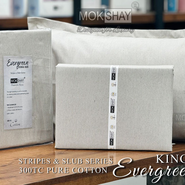EVERGREEN 300TC ULTRASOFT PURE ORGANIC COTTON KINGSIZE PREMIUM COLLECTION { 1+2 } WITH 2 PILLOW COVERS