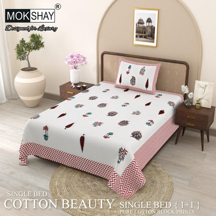 COTTON BEAUTY 100% PURE COTTON SINGLE BED (60*90)Traditional handcrafted BLOCK PRINT SINGLE BED Bedsheet set(1+1)