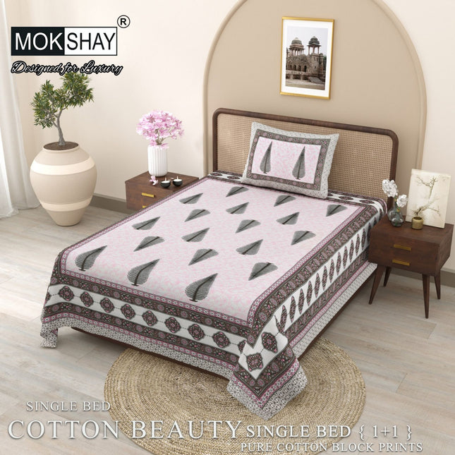COTTON BEAUTY 100% PURE COTTON SINGLE BED (60*90)Traditional handcrafted BLOCK PRINT SINGLE BED Bedsheet set(1+1)