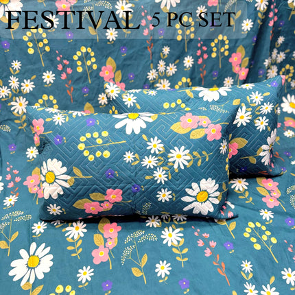 FESTIVAL 5 PC DOUBLEBED BEDDING SET WITH 2 CUSHION COVERS + 2 PILLOW COVERS (1+2+2)