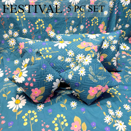 FESTIVAL 5 PC DOUBLEBED BEDDING SET WITH 2 CUSHION COVERS + 2 PILLOW COVERS (1+2+2)
