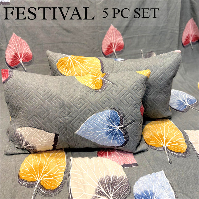 FESTIVAL 5 PC DOUBLEBED BEDDING SET WITH 2 CUSHION COVERS + 2 PILLOW COVERS (1+2+2)