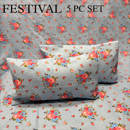 FESTIVAL 5 PC DOUBLEBED BEDDING SET WITH 2 CUSHION COVERS + 2 PILLOW COVERS (1+2+2)