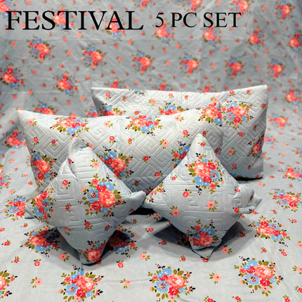 FESTIVAL 5 PC DOUBLEBED BEDDING SET WITH 2 CUSHION COVERS + 2 PILLOW COVERS (1+2+2)