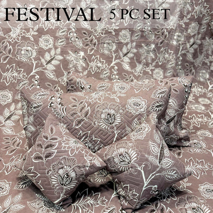 FESTIVAL 5 PC DOUBLEBED BEDDING SET WITH 2 CUSHION COVERS + 2 PILLOW COVERS (1+2+2)