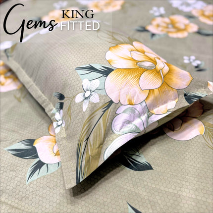 GEMS KING 3PCS FITTED (DURABLE ELASTIC) BEDSHEET SET WITH 2 KINGSIZE PILLOW COVERS (1+2)(FITS UPTO 8 INCHES MATTRESS)