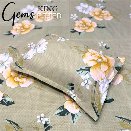 GEMS KING 3PCS FITTED (DURABLE ELASTIC) BEDSHEET SET WITH 2 KINGSIZE PILLOW COVERS (1+2)(FITS UPTO 8 INCHES MATTRESS)